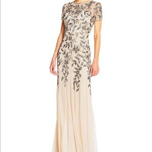 Adrianna Papell Short Sleeve Beaded Mermaid Gown